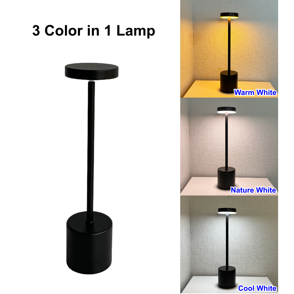 3-kleuren LED-tafellamp Aanraaksensor Oplaadbaar Desktop Nachtlampje Sfeerlamp voor boekwinkel Schilderkamer Studeerkamer: Black
