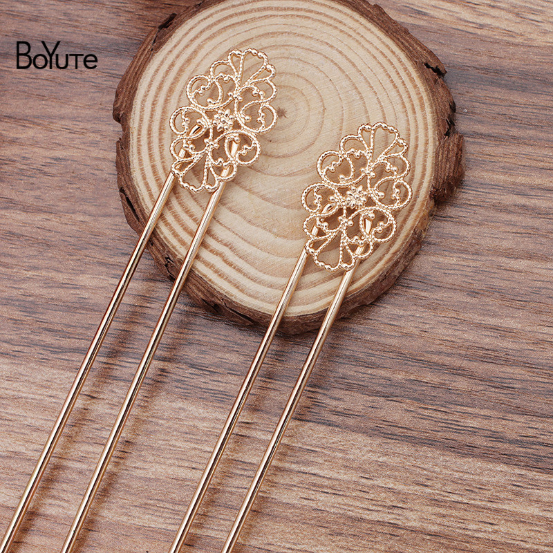 BoYuTe (10 stuks/partij) 12*115*2 MM Ijzer Haar Vork Haarspeld Lassen Messing Filigraan Diy Haaraccessoires