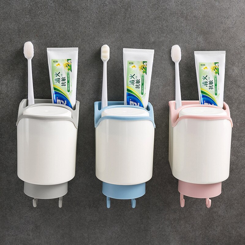 Nordic Double Cup Magnetic Toothbrush Holder Mouthwash Cup Punch-free Suction Wall Couple Toothbrush Plastic Bathroom Accessorie