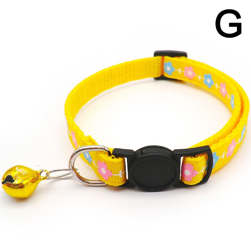Collier réglable pour chien et chat, imprimé de fleurs, avec cloche, boucle de sécurité universelle, accessoire pour animaux de compagnie, nouveauté: G