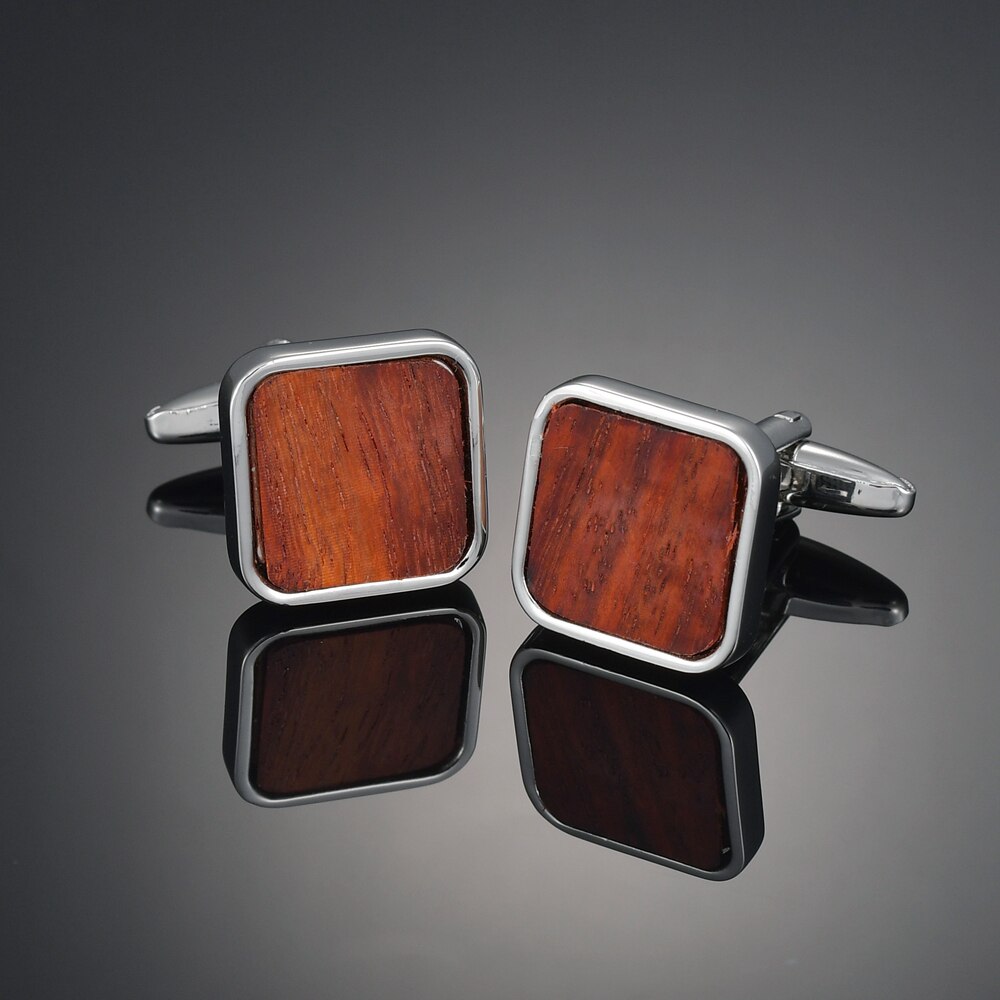 Square wooden Cufflinks for high-end men's French business cuffs, solid wood pattern, French sleeve nails customization