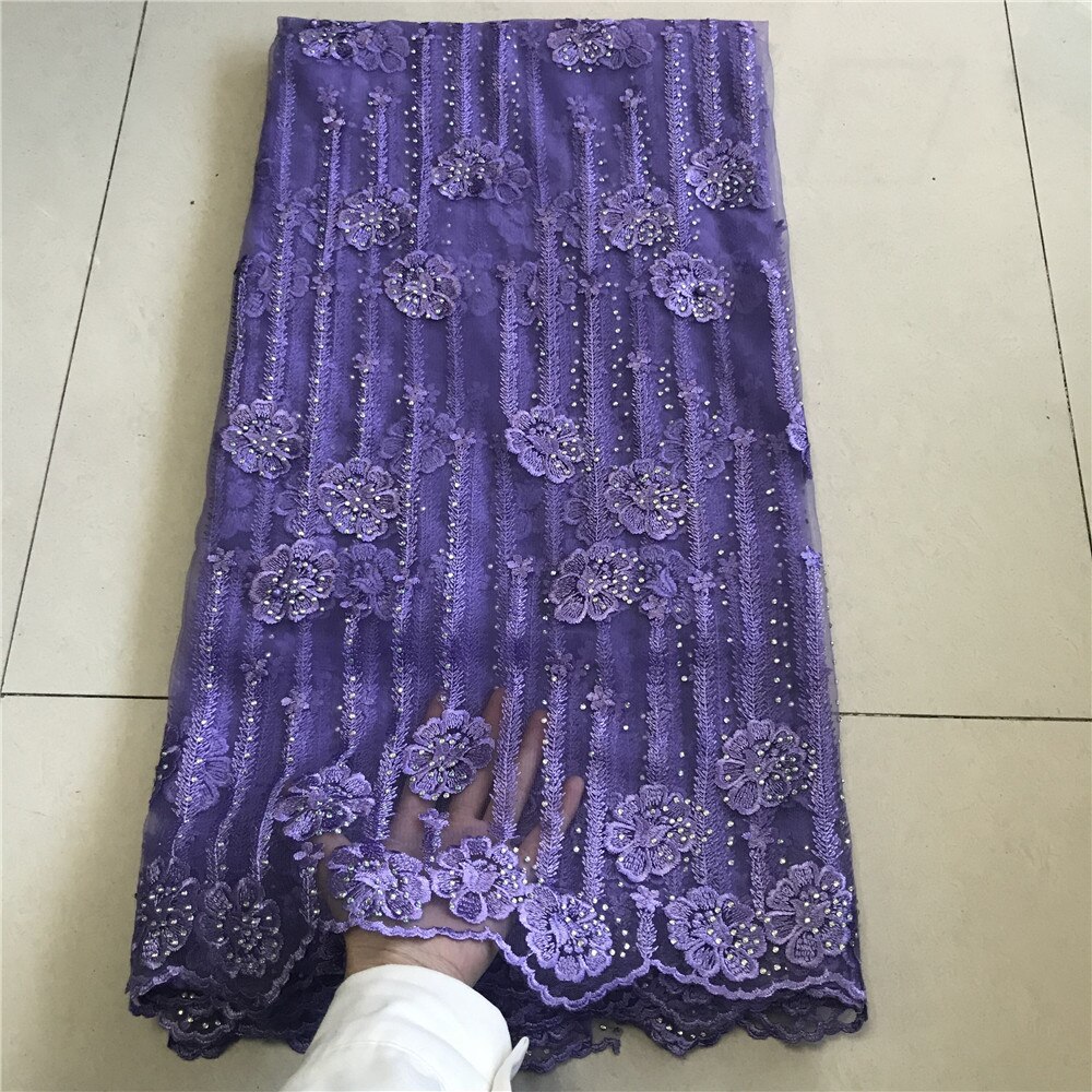 African style The latest Onion color net lace fabric with stones for party wedding cloth 5 yards