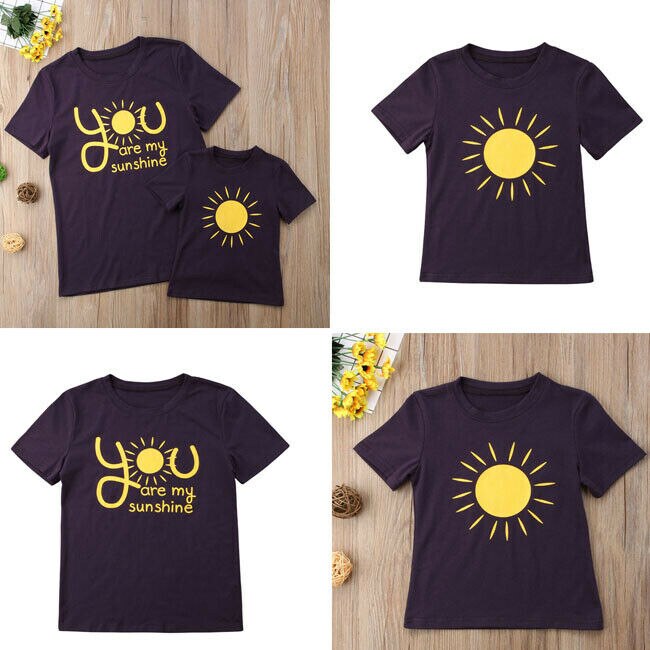 Family Outfits Clothes Mother Daughter Kids Matching T-shirt Womens Son Tops US