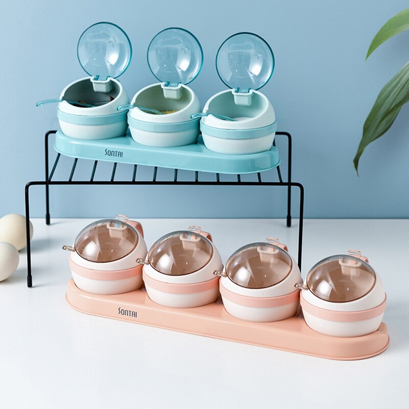 Spice Jar Set Salt Sugar And Pepper Shakers Kitchen Seasoning Box Condiment Organizer Spices Rack Storage jars with Spoon lid