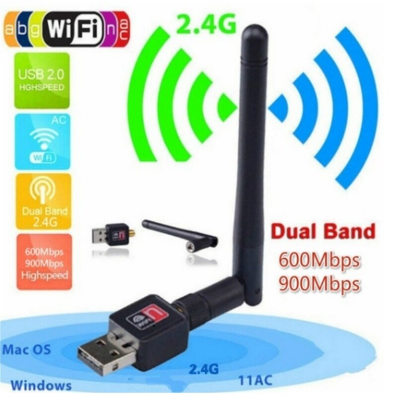 600/900Mbps Wireless Usb Wifi Adapter Dongle Network Lan Card 802.11b/g/n W/Antenne