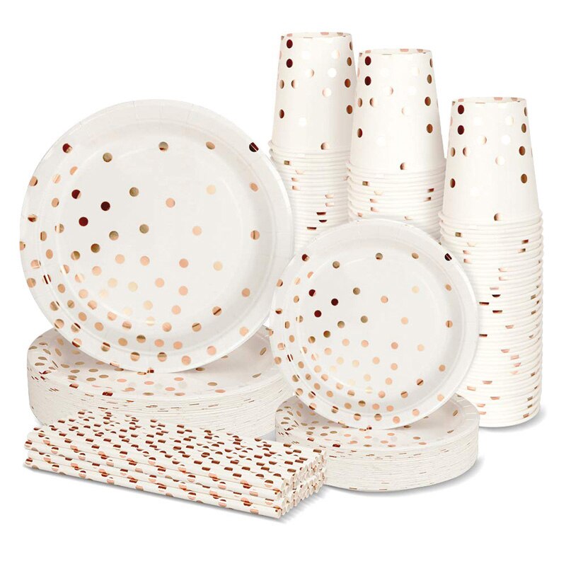 Rose Gold Party Disposable Tableware Set Wedding Birthday Party Table Decoration Paper Cups Plates Straws Baby Shower Supplies