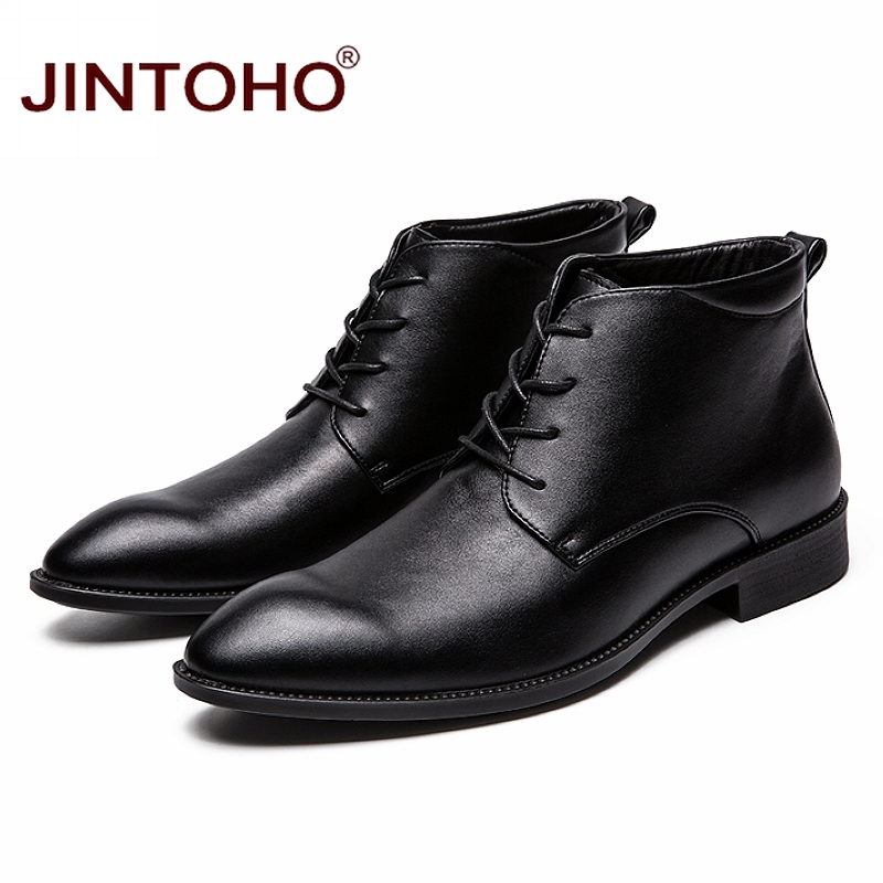 JINTOH-bottines en cuir pour hommes, à la , à bout pointu, bottines d'hiver, bon marché, à la
