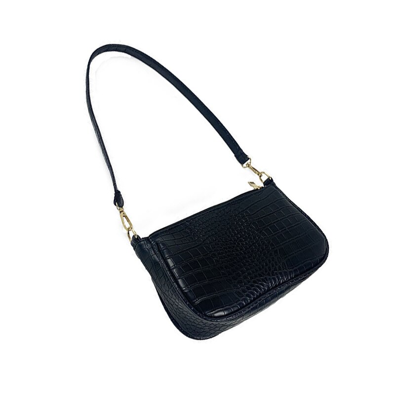 Bolso de mano Baguette con patrón de cocodrilo para mujer, cadena nueva, bolso de hombro pequeño, de bolsos de cuero,: Black 2