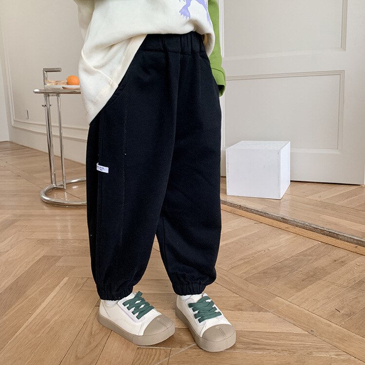 2022 pantaloni sportivi larghi per ragazzi nuovi primavera 2 colori pantaloni jogger per ragazze in cotone pantaloni per bambini: Black / 2T