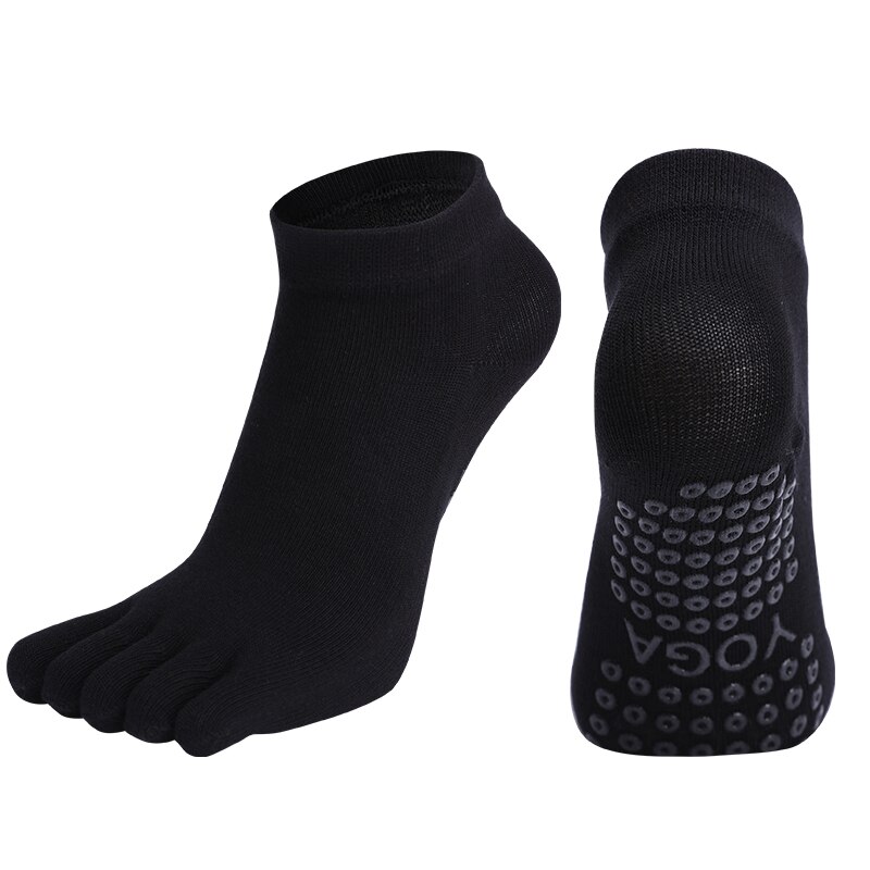 Vrouwen Ademende Pilates Sokken Anti-Slip Vijf Teen Yoga Sokken Sneldrogende Katoenen Dames Ballet Dans Elasticiteit fitness Sokken: Black