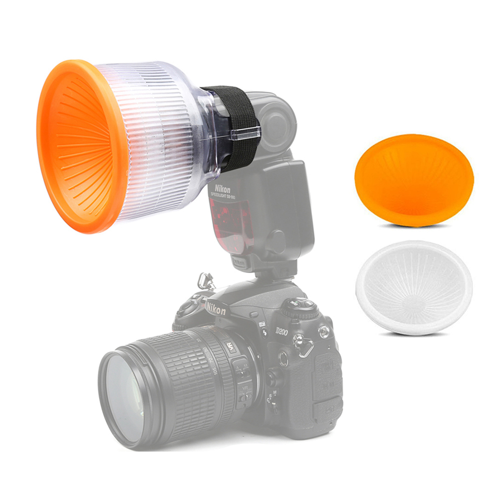 MINIFOCUS Universal Lambency Flash Diffuser Adjustable White Orange Cover Set For Canon Speedlite 550 580EX Sony F58 Nikon SB900