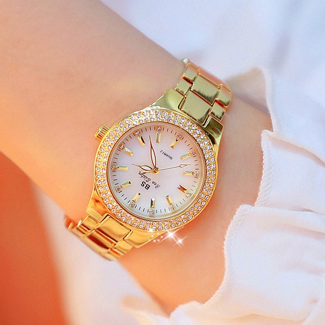 2022 Gold Ladies Wrist Watches Dress Watch Women Crystal Diamond Watches Stainless Steel Silver Clock Women Montre Femme: gold