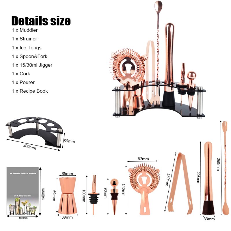 Bartender Kit, Bar Tool Set Cocktail Making Set with Stand Spoon Muddler Strainer Ice Tong Jigger, Ideal Drink Mixing Tool Kit