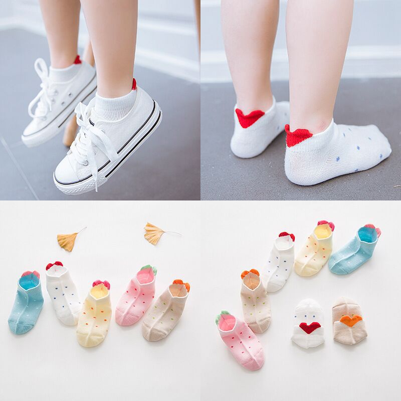 5 paires de chaussettes pour enfants, Style coréen, mignonnes, tridimensionnelles, talons hauts, amour bateau, coton pur: M code