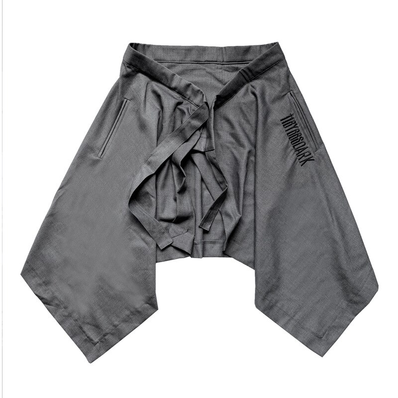 Hommes irrégulière punk hip hop jupe pantalon noir plissé tablier hommes harajuku discothèque DJ chanteur scène vêtements gothique SA-8: Gris