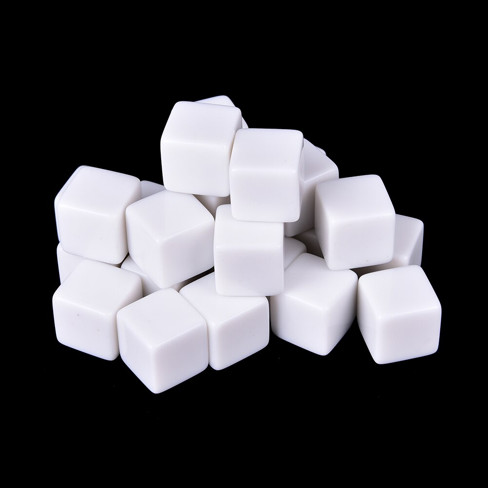 25 Stuks 16Mm Blanco Dobbelstenen Wit Acryl Cube D6 Bordspel Voor Kid Diy Speelgoed Schrijven Schilderen Graffiti Familie games Fun En Onderwijs