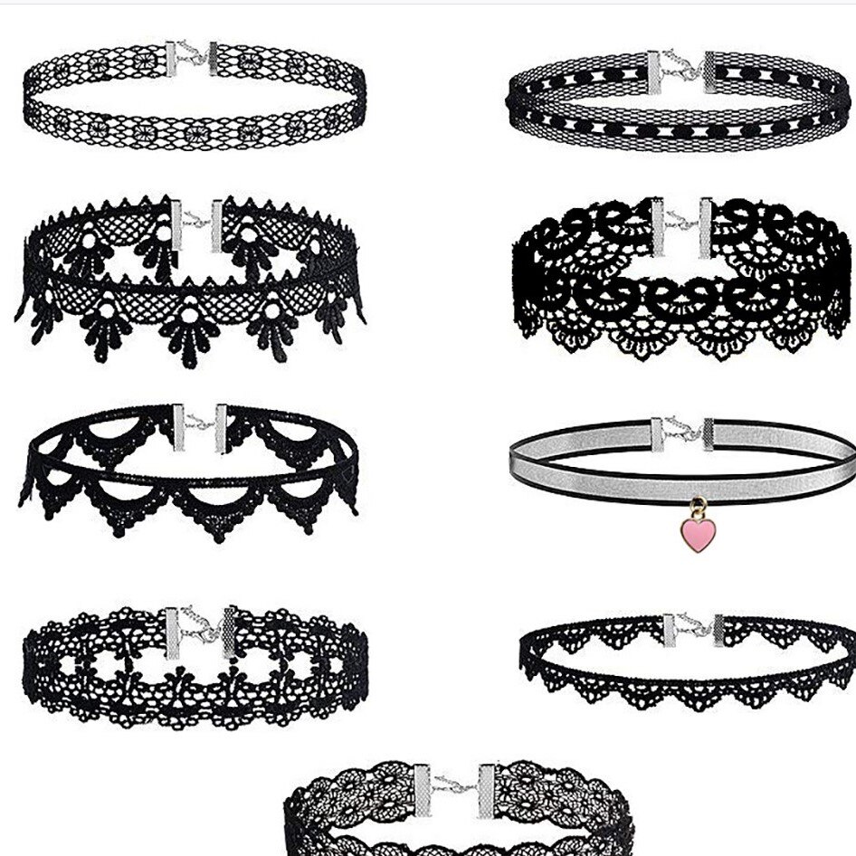 9 sztuk choker naszyjnik zestaw regulowany gotyk Sznurówka choker tatuaż naszyjnik w stylu klasyczny gotycka biżuteria Got naszyjnik: Default Title