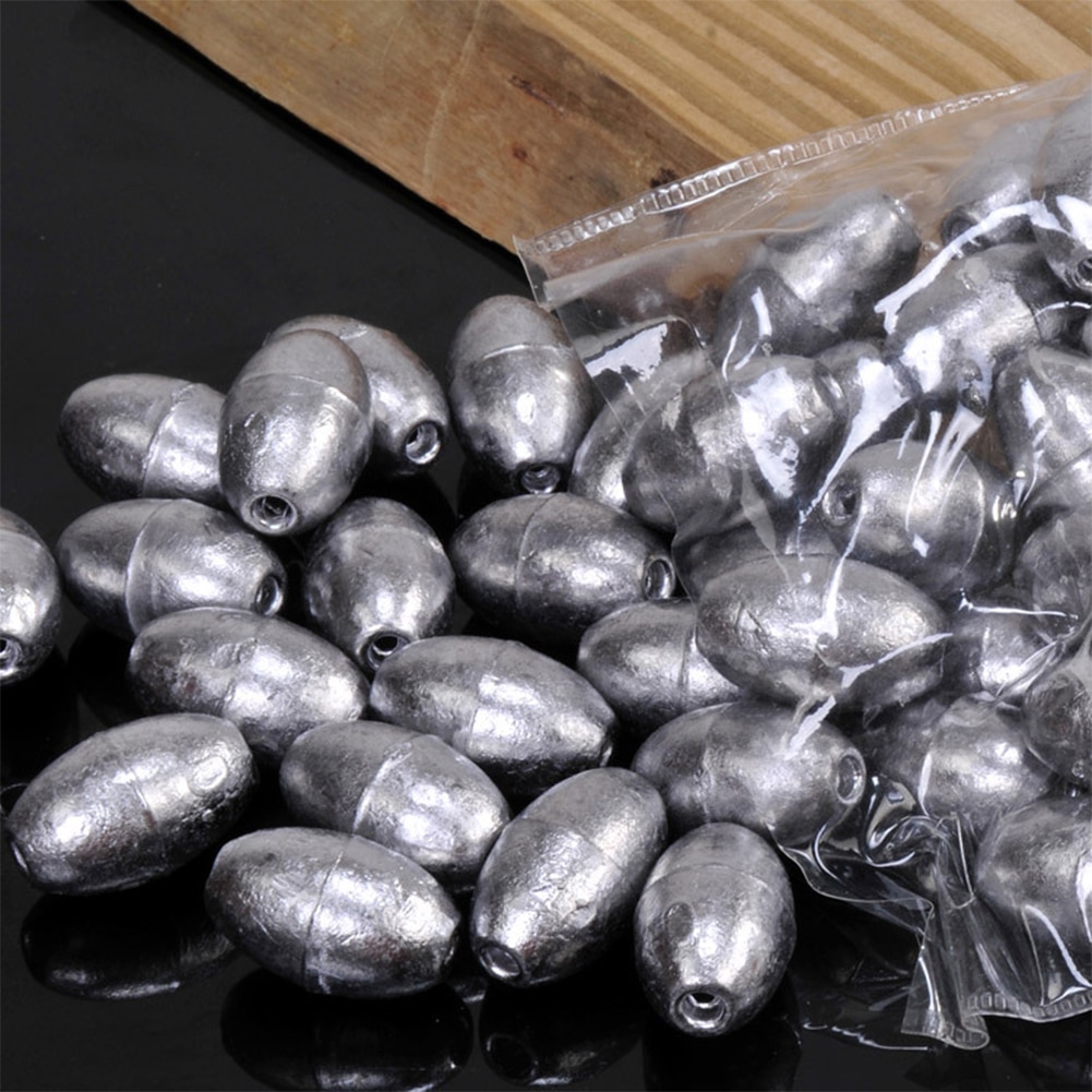 100 Uds. Pesca en forma de oliva plomo pesca aparejos plomo pesca plomo con forma de oliva Sinkers herramienta de aparejos de pesca 0,5g