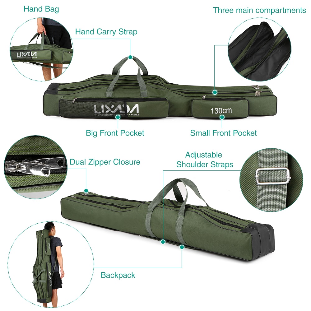 Fishing Bag 2/3 Layer Multifunctional Fishing Rod Reel Lure Canvas Pole Storage Case 120/130/ 150cm Carp Fishing Tackle durable