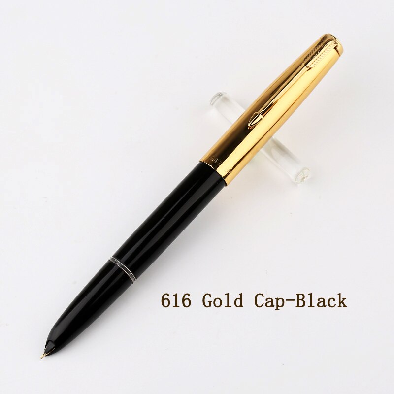 Authentic HERO 616 Classic Nostalgic Fountain Pen 616-2 Golden Clip / Cap Ink Pen Iridium Fine Nib 0.5mm for Student: Gold Cap Black