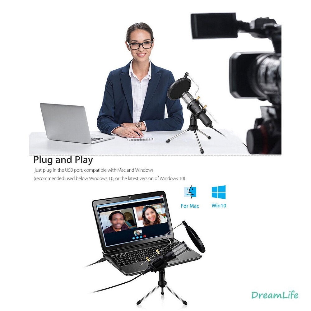 Plug and play dual channel USB condenser microphone live microphone free drive computer conference desktop voice chat microphone