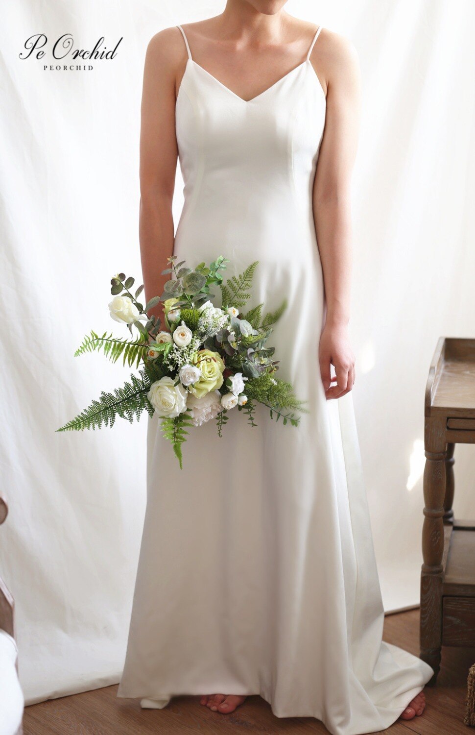 PEORCHID Boho Stijl Strand Bruiloft Bloemen Voor Bruid Boeket Kunstmatige Groene Eucalyptus Nep Boeket Bridal Decoratie