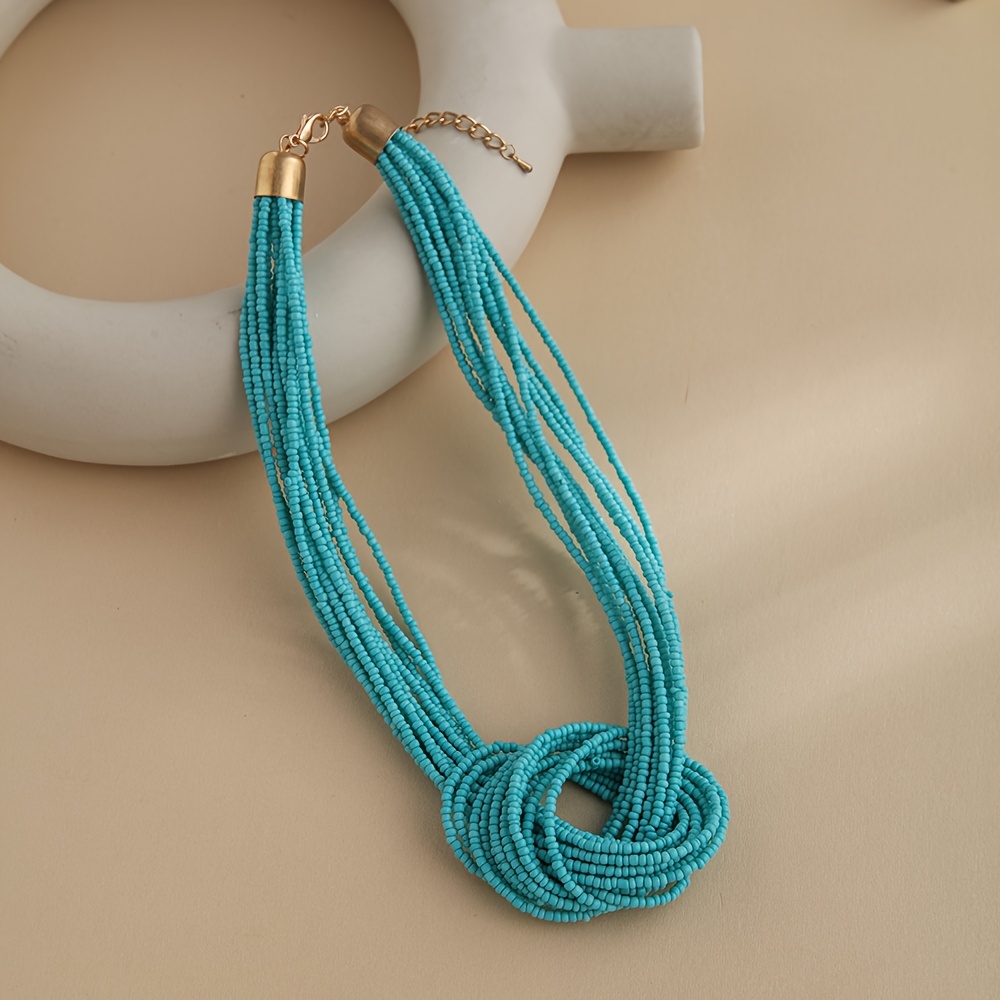 Collar bohemio de cuentas de arroz multicapa colorido para mujer, Color caramelo Vintage, vacaciones de verano, abalorio de playa, de joyería: Color acero