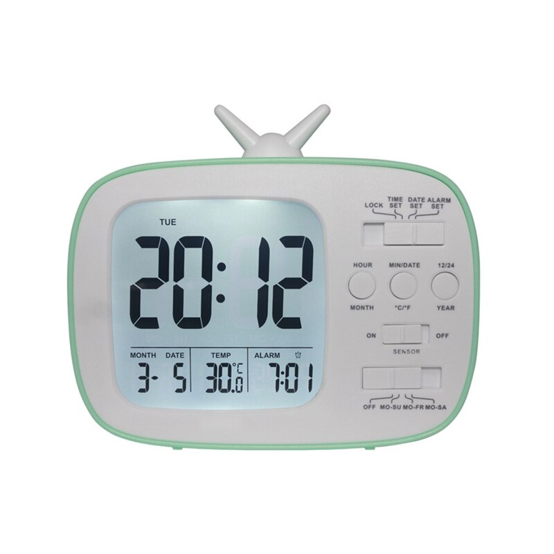 LED Digital Alarm Clock With Night Light Thermometer Calendar Alarm Clock Desk Display Smart Light-sensitive TV Shape Clocks: A