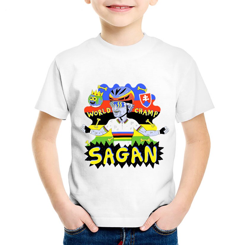 Moda impressão peter sagan crianças t-shirts crianças verão legal manga curta tees meninos/meninas casuais grandes topos roupas para bebê, hkp690: white-B / 8 T