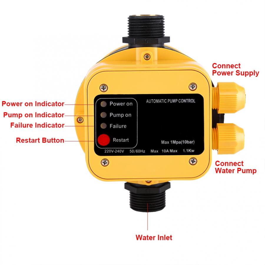 220~240V Automatic Water Pump Pressure Switch Electric Controller with Gauge Home Accessory Tool