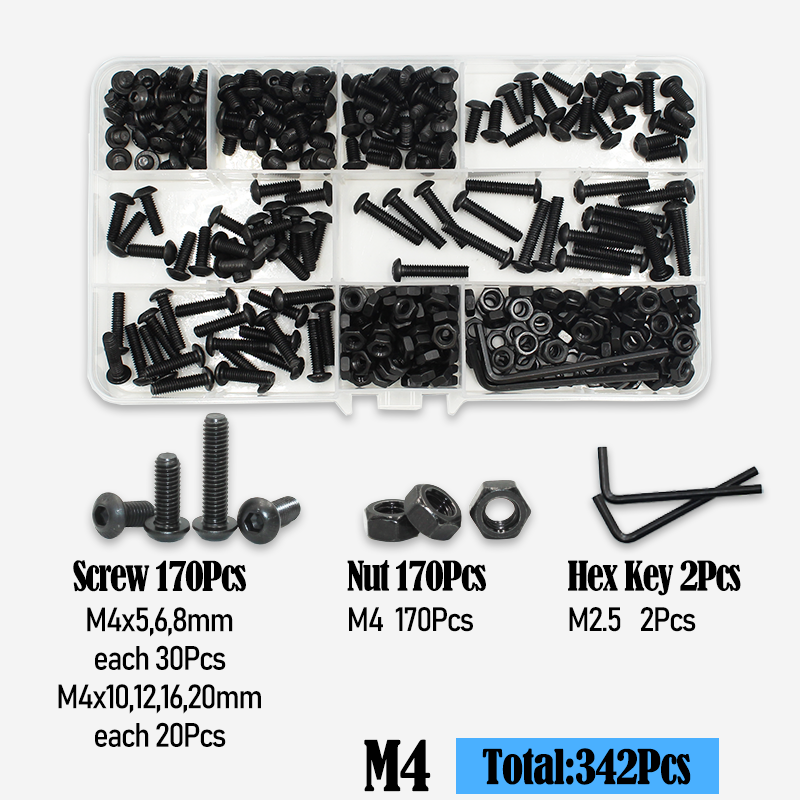 Vis à capuchon hexagonal rond 2510p M2 M2.5 M3 M4 M6 Grade10.9, tête de bouton ronde, vis d'entraînement Allen, kit de rondelles d'écrou à boulon ISO7380: YELLOW