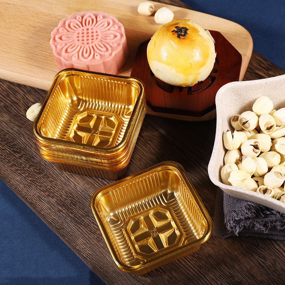 100pcs Moon Cake Bottom Tray Packaging Box Egg Yolk Crisp Mung Bean Cake Inner Tray Golden Thickened Blister Packing Plate Decor