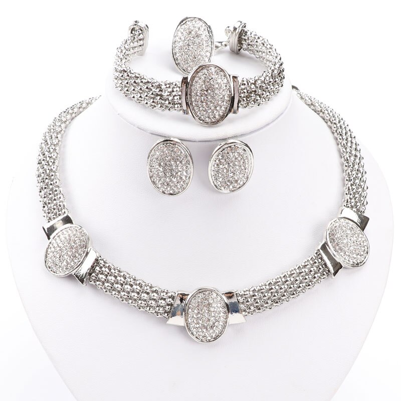 Ovale forme argent plaqué cristal ensemble de bijoux de mariage mariée africaine bijoux fantaisie ensembles pour les femmes