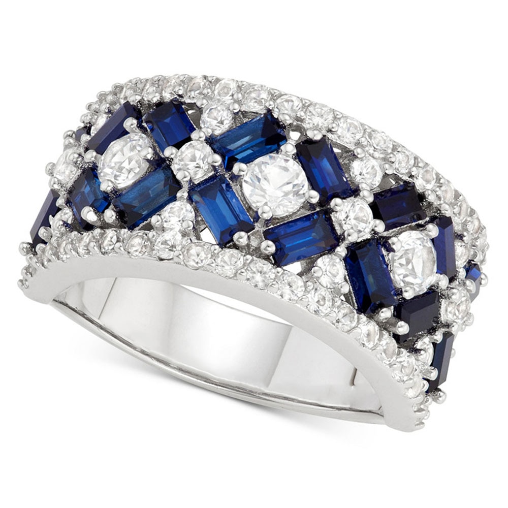 Huitan WunderschöNe Kristall Runde mit Blau Rechteck CZ Band Ring für Frauen oben Hochzeit Schmuck Jahrestag Dame Ringe: 6