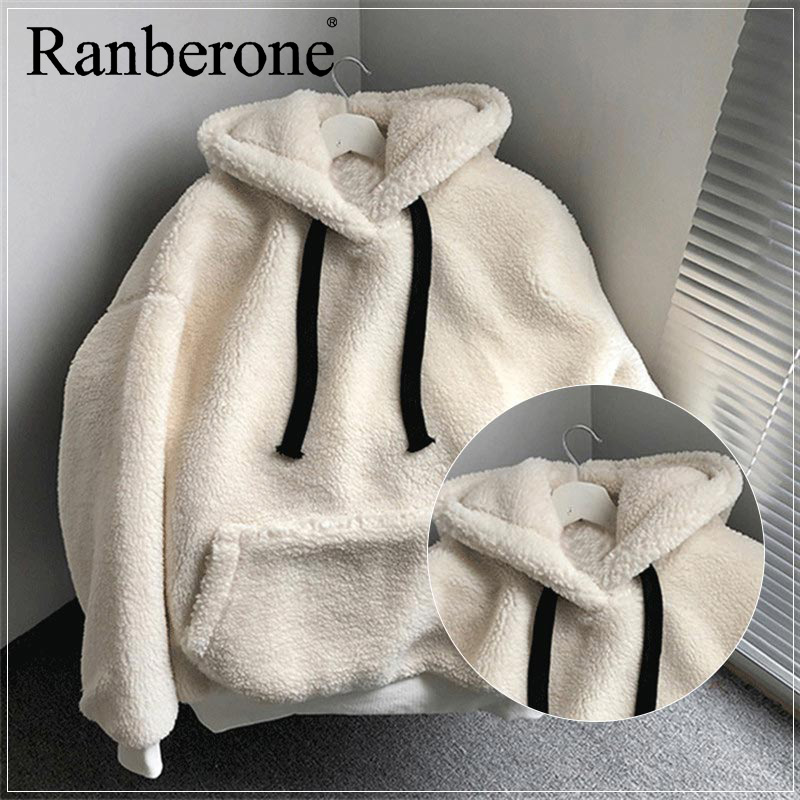 Ranberone Vrouwen Warm Fleece Hoody Herfst Winter Kleding Pluche Warme Pluizige Double Hoodies Trui Losse Sportkleding