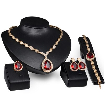 jiayijiaduo Wedding Jewelry Set African Gold-color jewel pendant Necklace women earrings bracelet ring clothing: 1