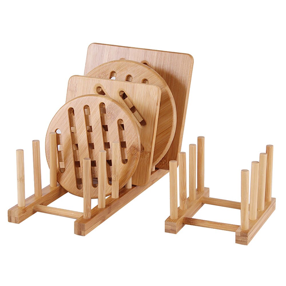 Bamboo Wooden Dish Rack Plate Rack Stand Pot Lid Shelves Home Kitchen Cabinet Organizer for Cup Cutting Board Bowl Drying Rack