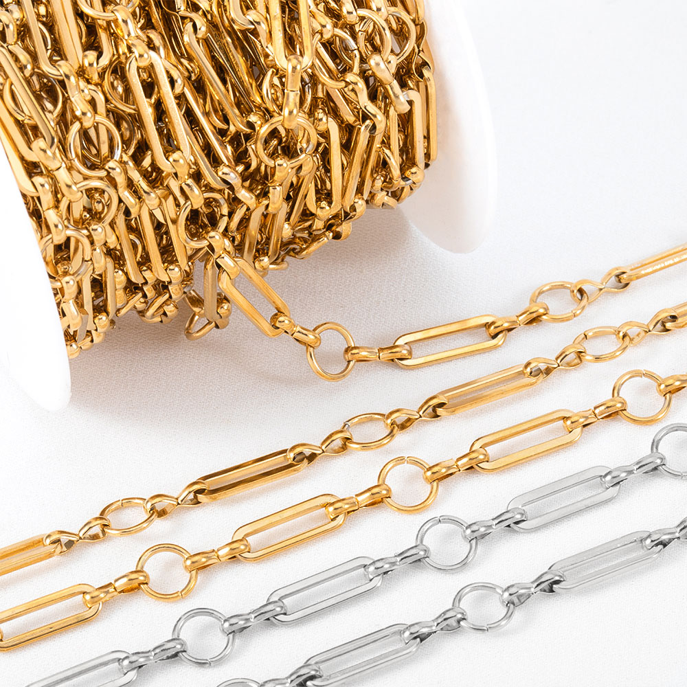 1Meter Stainless Steel Chain Link Long Circular Ring Cross Round Ring Chain for DIY HipHop Punk Jewelry Making Necklace Bracelet