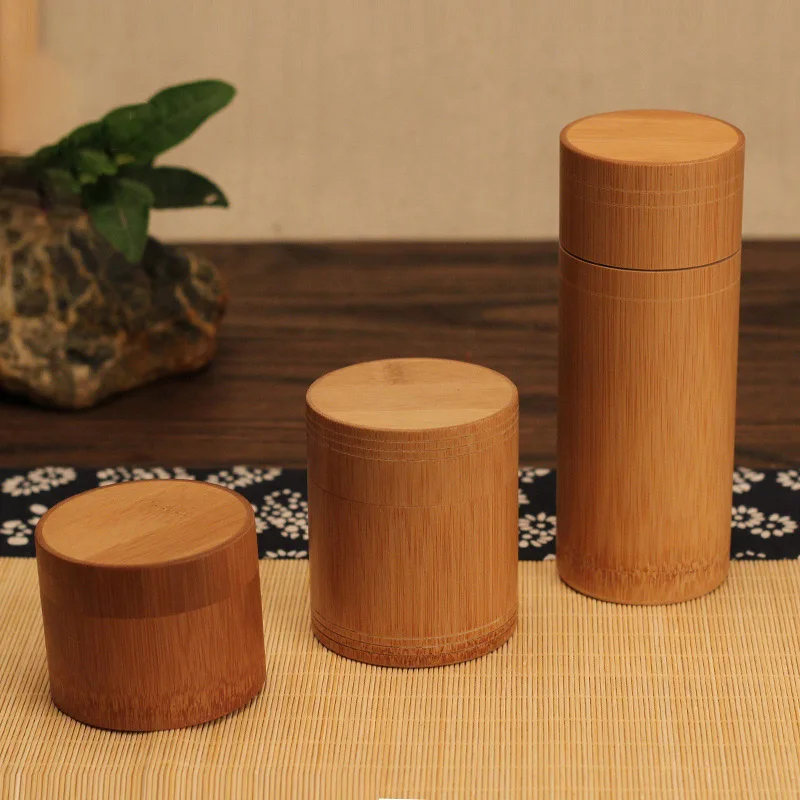 Pure Bamboo Straight Cylinder Tea Caddy Portable Tea Caddy Tea Storage Box for Home and Travel