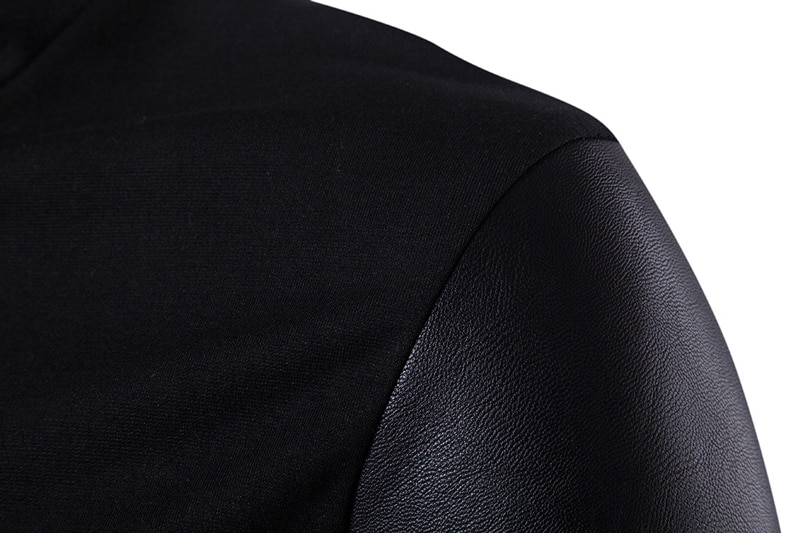 Rollkragenpullover Männer Patchwork PU Leder Ärmel Lange Herren Strickjacken Beiläufige Dünne Reißverschluss Schwarz ziehen Homme