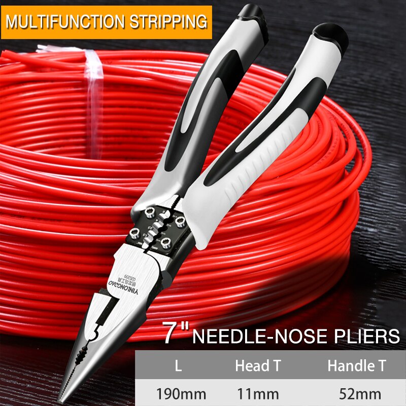 6 " 7 " 8 " multifunctionele tang met lange neus, hoge hardheid roestvrij staal, punttang: 7-2