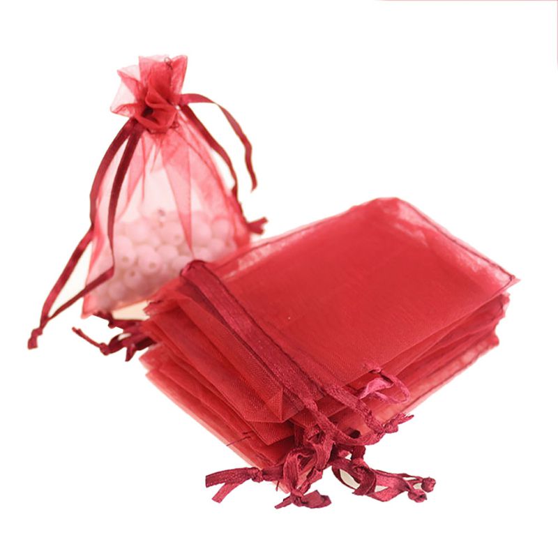 100 Pcs Organza Bags Wedding Gunsten Zakken Sieraden Koord Tassen Mesh