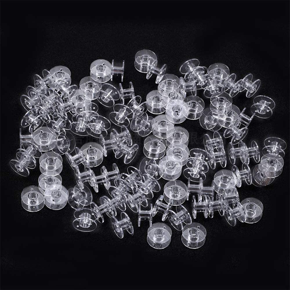 50Pcs Empty Bobbins Transparent Plastic Sewing Machine Bobbins Spools for Brother Janome Singer Elna Home Sewing Machine