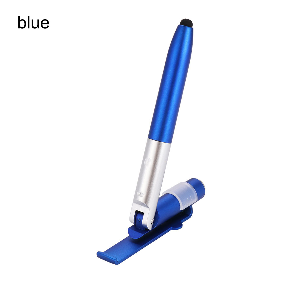 Simple Portable 4-en-1 lampe de poche stylo stylo à bille pliable stylet pour téléphone Portable utile multi-fonction support pour téléphone veilleuse: Bleu