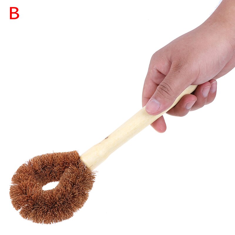 Kokosnød palme kop børste gryde børste glas dekontaminering rengøringsbørste lang håndtag flaske børste non-stick stegepande: B