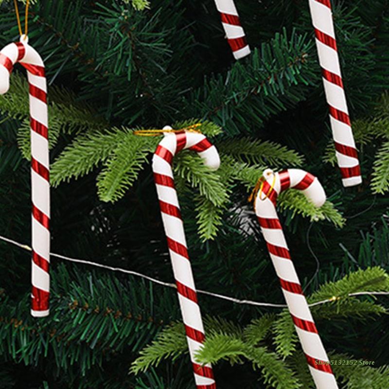 QX2E 6 Pcs Candy Christmas Cane Xmas Trees Pendant Year Party Office Living Room Outdoor Garden Home Decorations