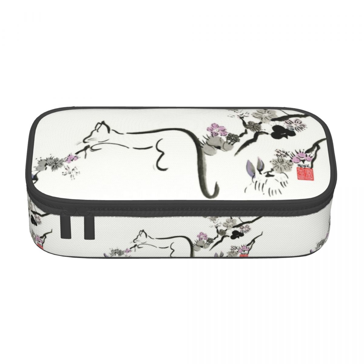 Custom Kawaii Pink Floral Cherry Blossom Pencil Case for Girls Boys Large Capacity Japanese Sakura Flower Pencil Box Stationery: Navy Blue