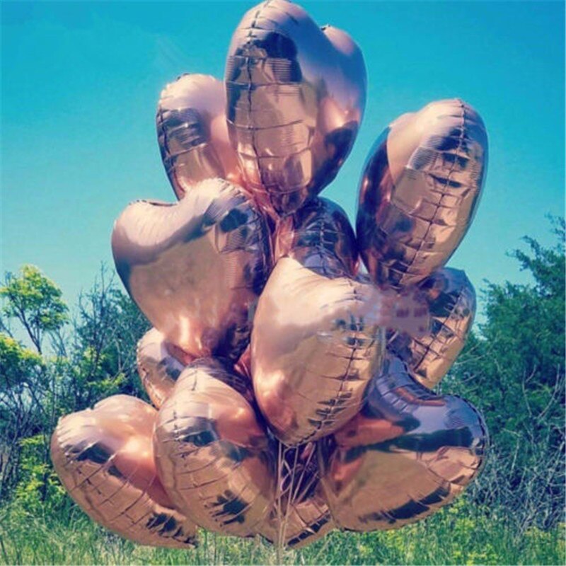 Globos en forma de corazón de aluminio rosa y oro rojo de 18 pulgadas, 5 uds., globos en forma de corazón románticos de amor, globos de aluminio, decoración de de cumpleaños o boda