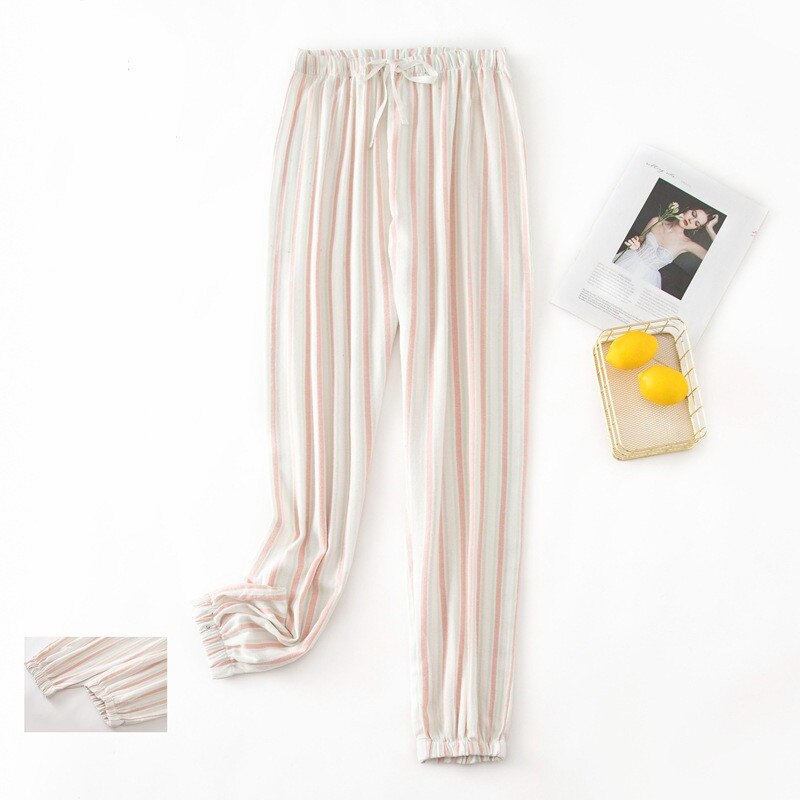 Stripe Sleep Bottom Women 100% Cotton Long Pant Home Pajamas Soft Slip Pants Big Size Casual Loose Mom Sleepwear kPaCotAkoWka: Style 2 / XL