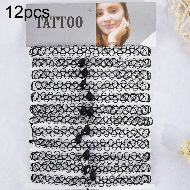 12 unids/set Fishline collares gargantilla para mujeres adolescentes niñas Stretch gótico Punk elástica hueco gargantilla collar de joyería de: 12pcs B
